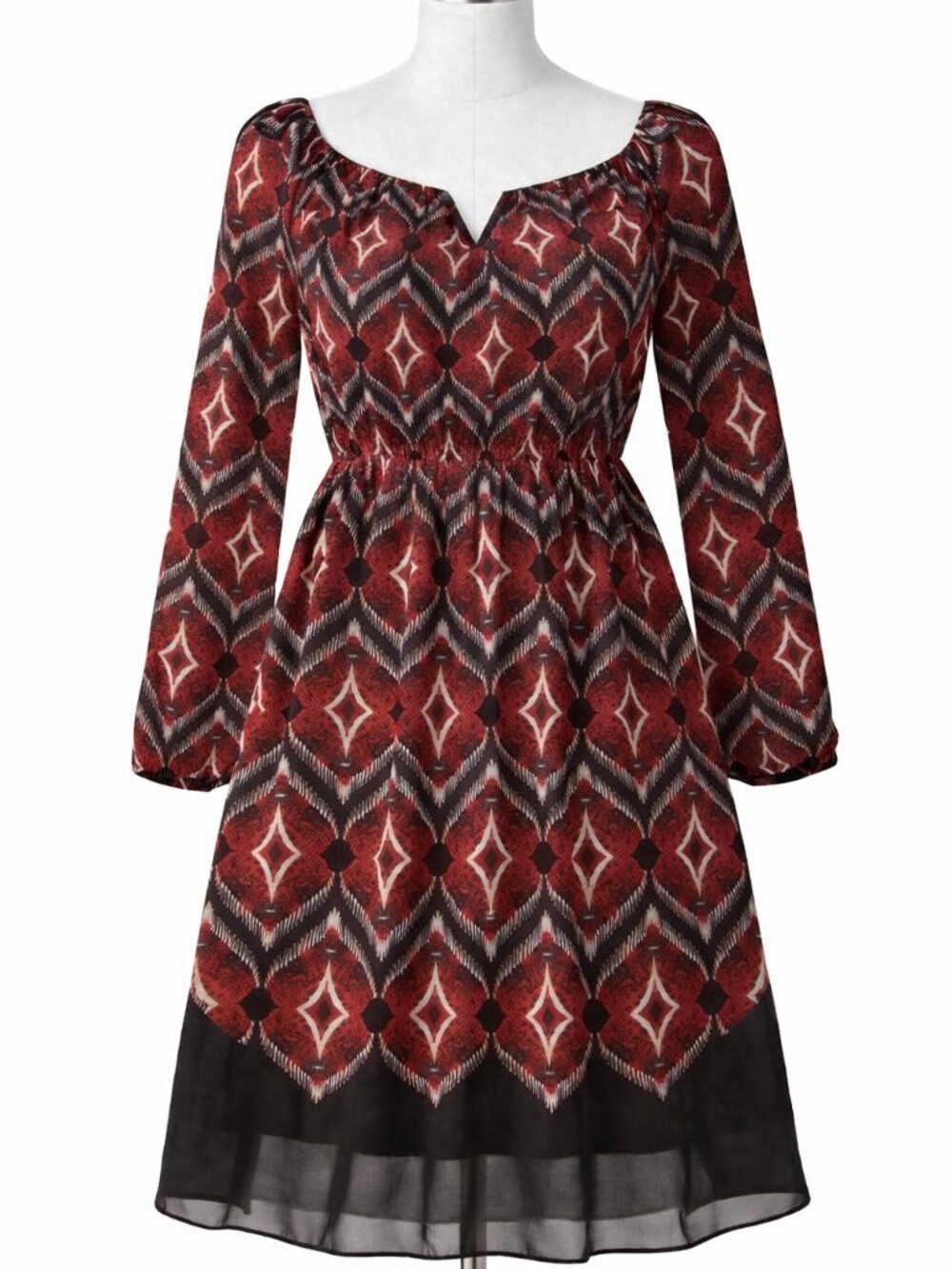 Max Studio Red & Black Geometric Sheer Balloon Sleeve Dress XL